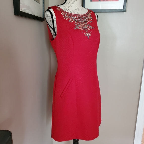 Anthropologie Moulinette Soeurs Toulouse Red Embellished Dress Size 8 - Picture 11 of 16